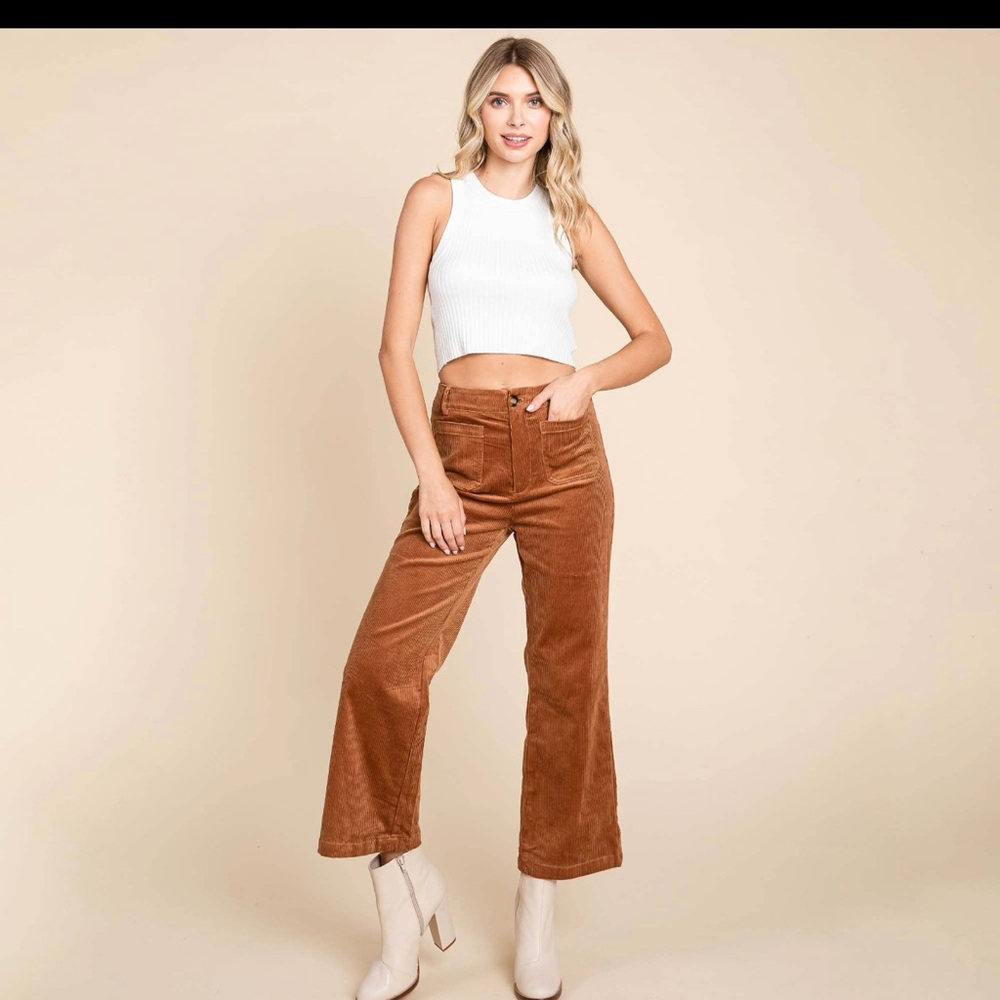 Brown Corduroy Wide-Leg Pants